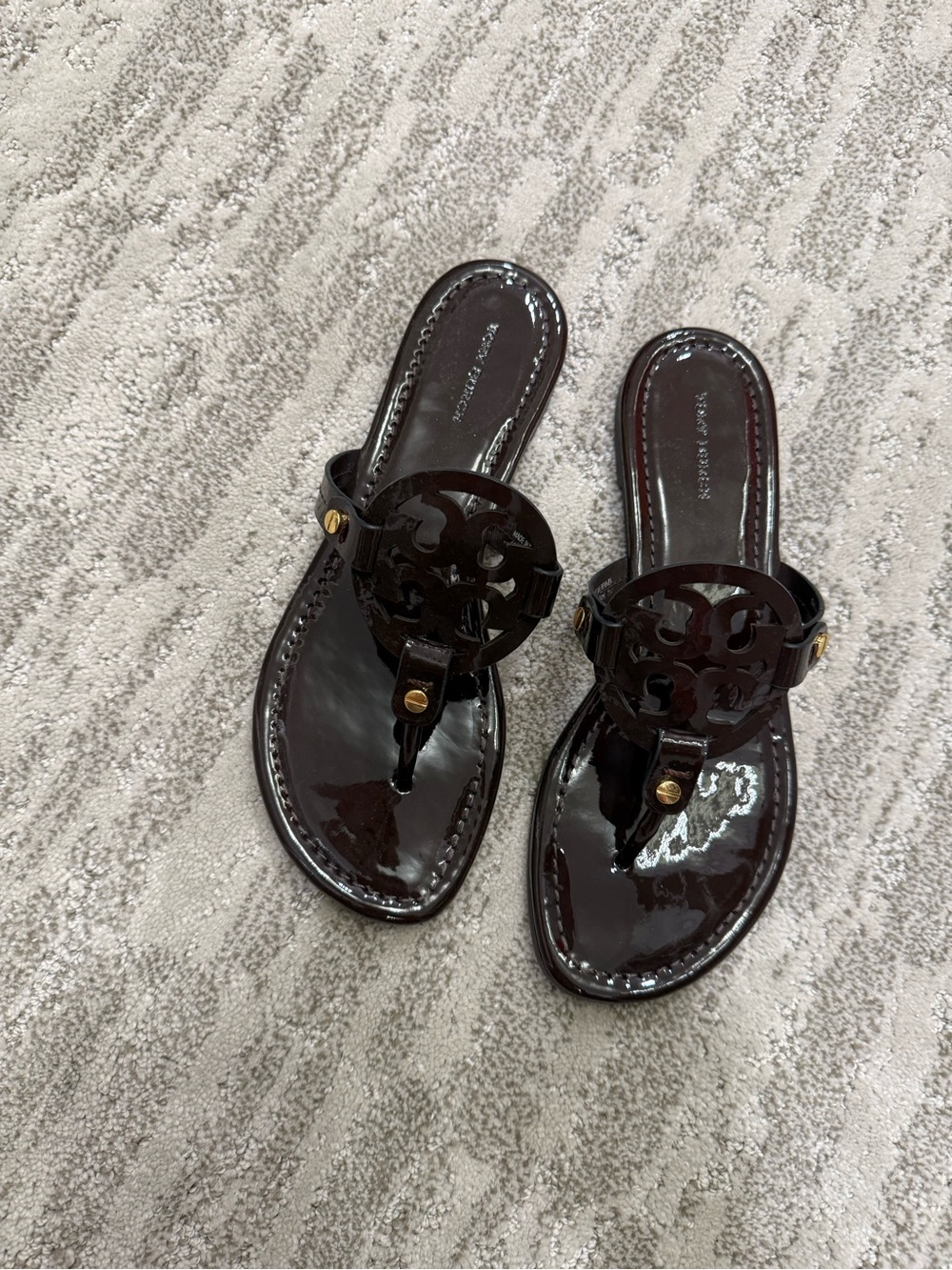 Tory Burch Patent Miller Sandals in Dark Brown